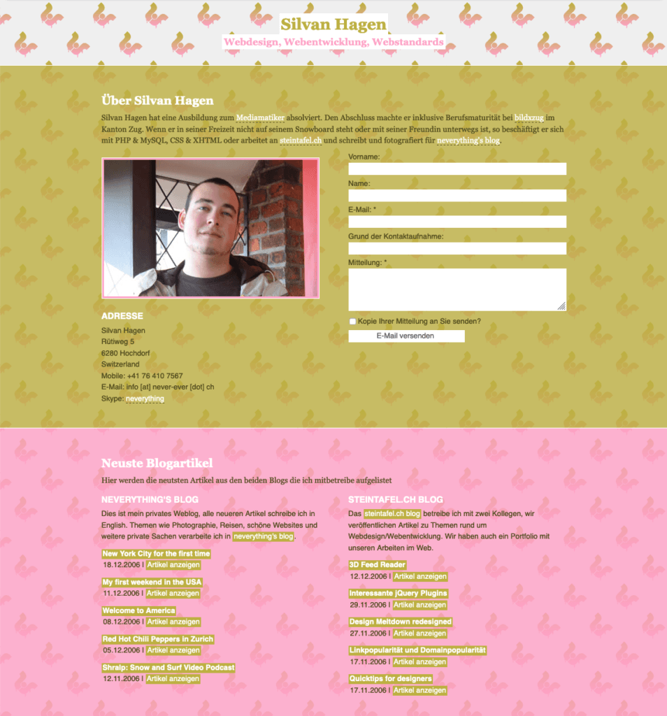 Screenshot meiner Webseite aus 2006